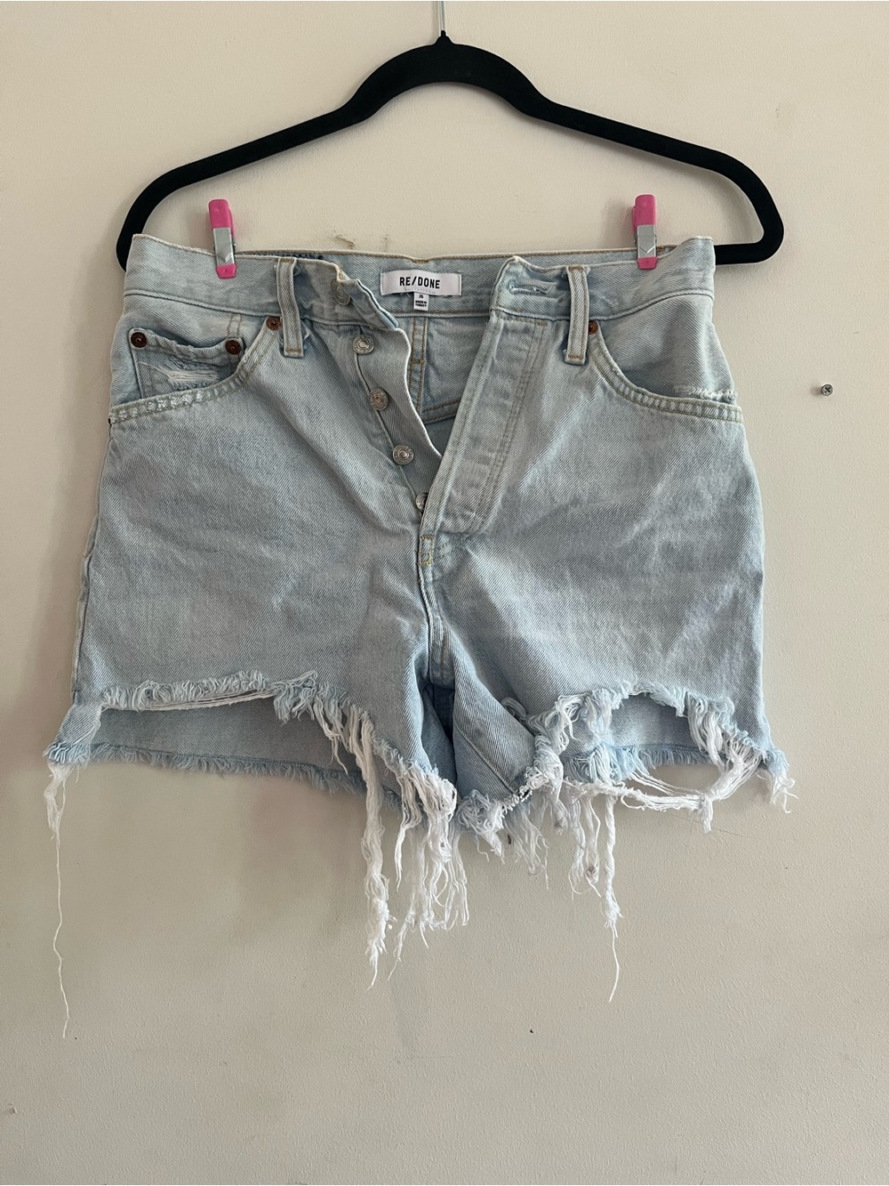 Re/Done Denim 505 Cutoffs Distressed Shorts 26 Light Wash Summer Minimalist